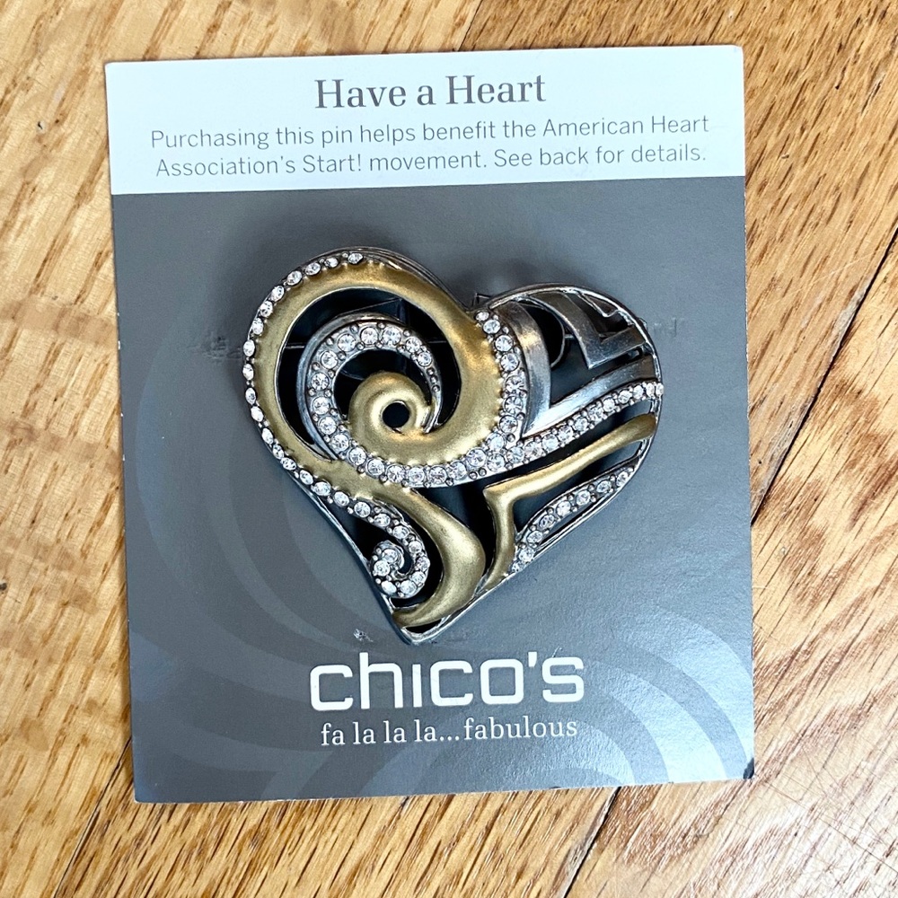 NWT Chico’s heart brooch pin AHA vintage